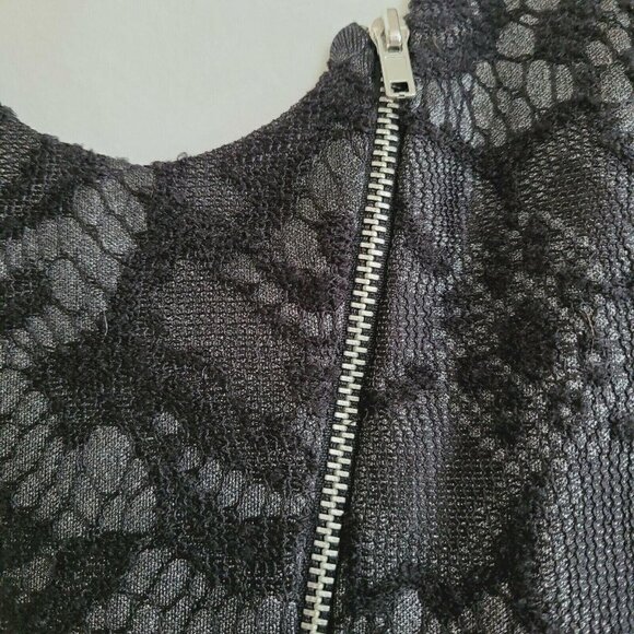 Miss Selfridge Black Lace & Metallic Gunmetal Moto Jacket Size 8 Lightweight - Picture 7 of 9